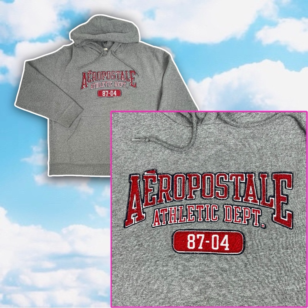 AEROPOSTALE True Y2k Vintage Embroidered Patch Logo Spellout Hooded Sweatshirt